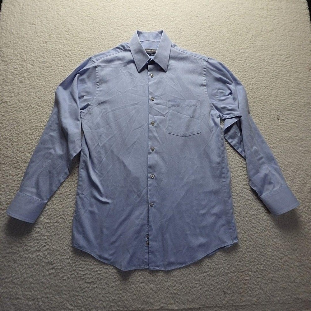 Geoffrey Beene Dress Shirt Mens 18 32/33 Blue Solid Regular Fit Wrinkle Free LS